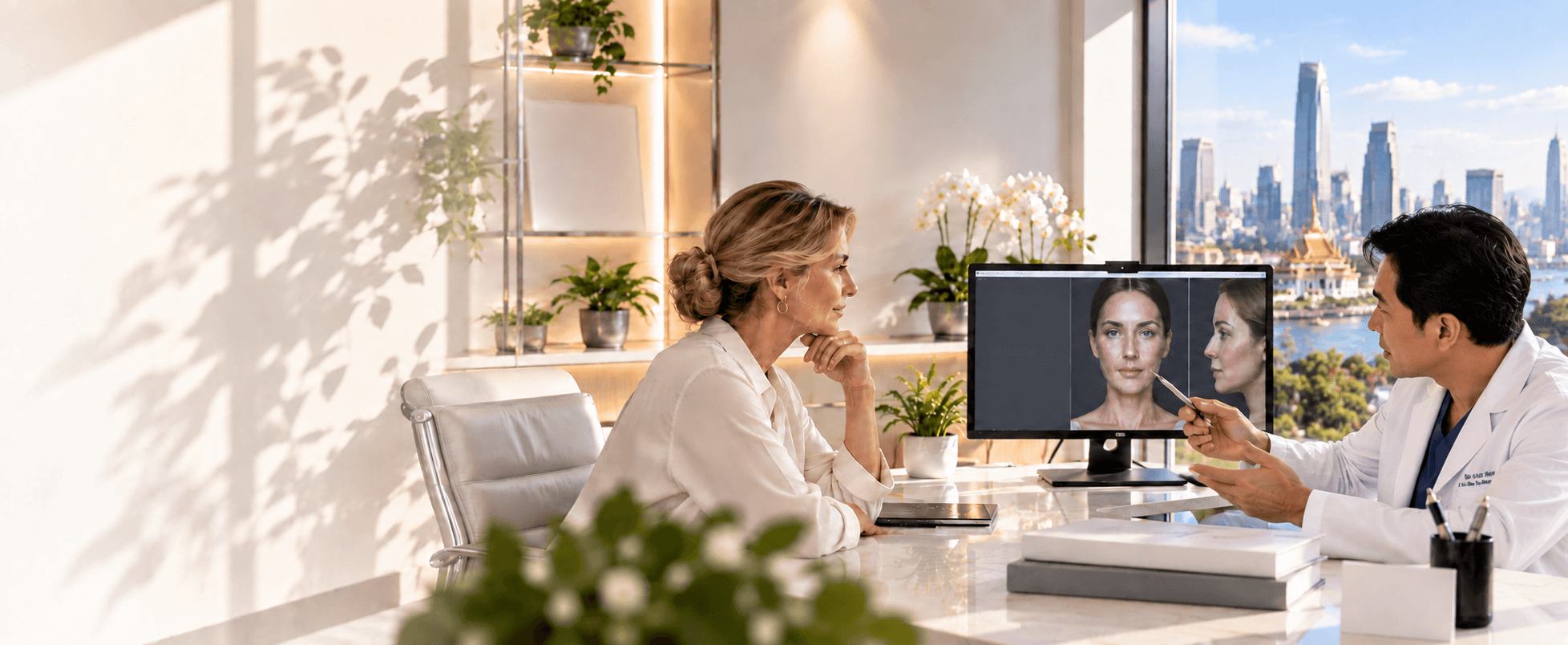 A calm plastic surgery consultation setting
